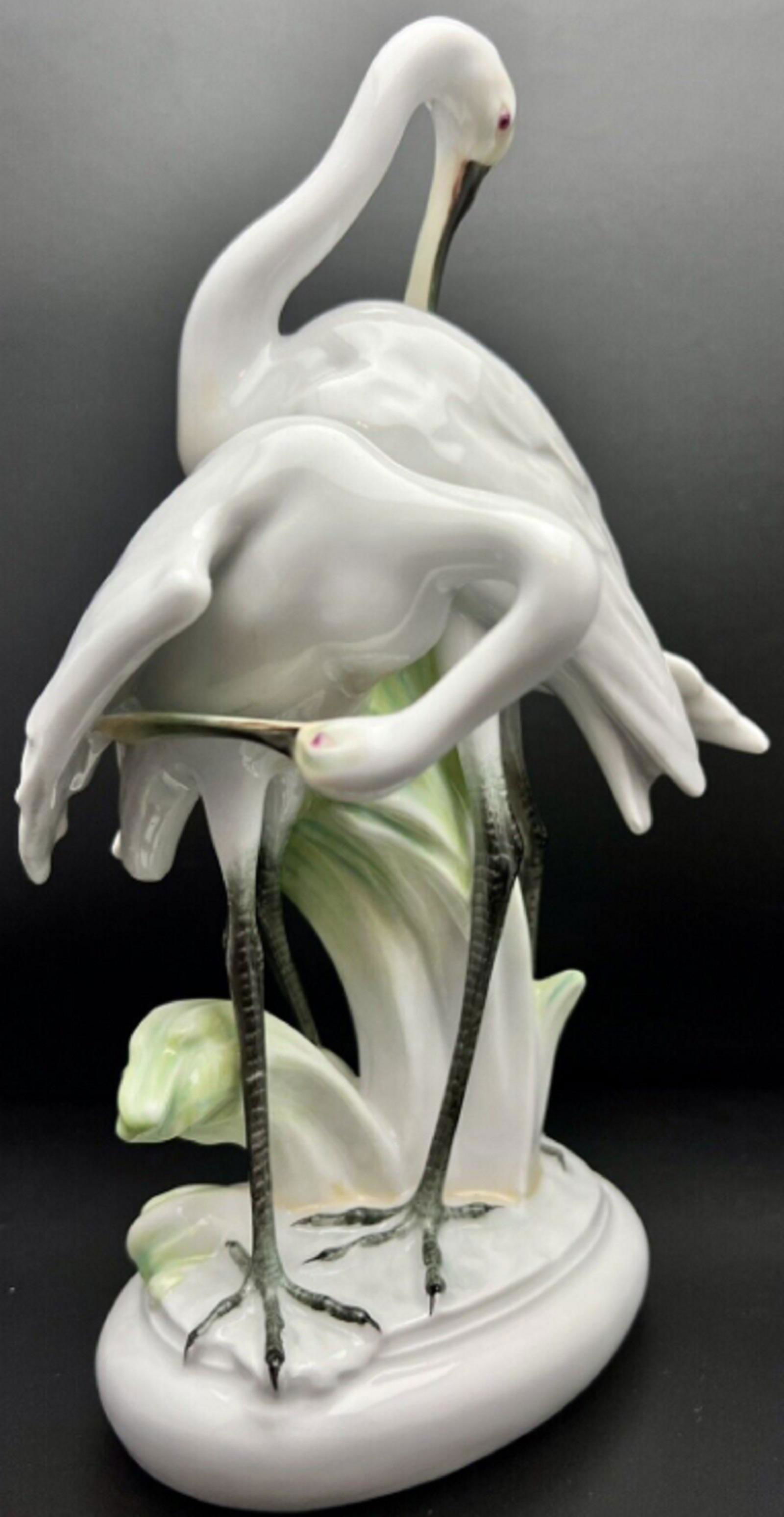 HEREND Crane Bird Pair Hand Painted Porcelain Figurine (1 of 8)