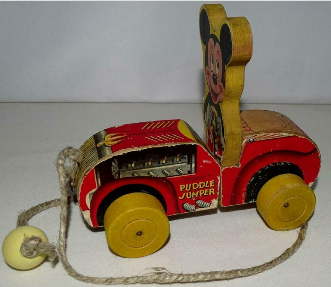 FISHER PRICE #310 WOODEN MICKEY MOUSE "PUDDLE JUMPER" PULL TOY Disney 1950 (1 of 5)