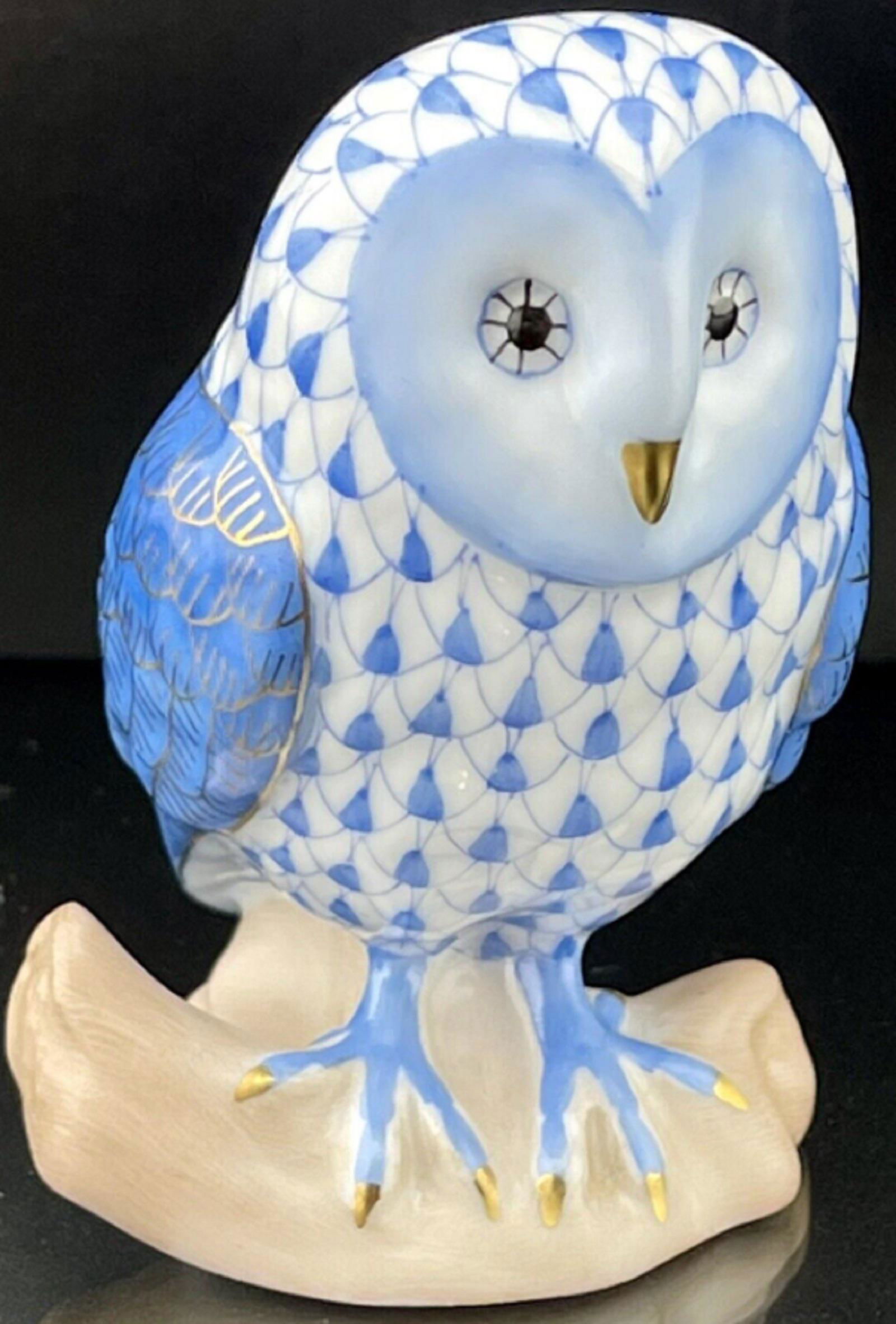 HEREND SIGNED OWL Bird Blue Fishnet Figurine (1 of 4)