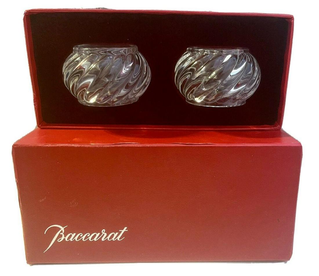 Baccarat Crystal BAMBOUS SWIRL Set of 2 Napkin Rings in BOX (1 of 2)