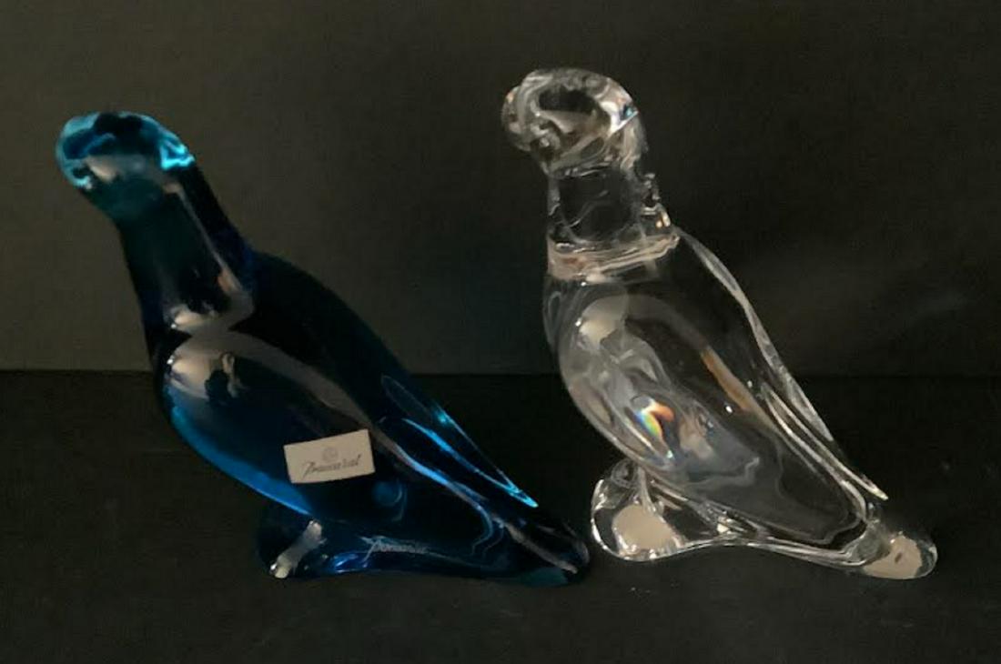Signed Baccarat Crystal Parrots clear and cobalt blue  Figurines Made in France (1 of 6)