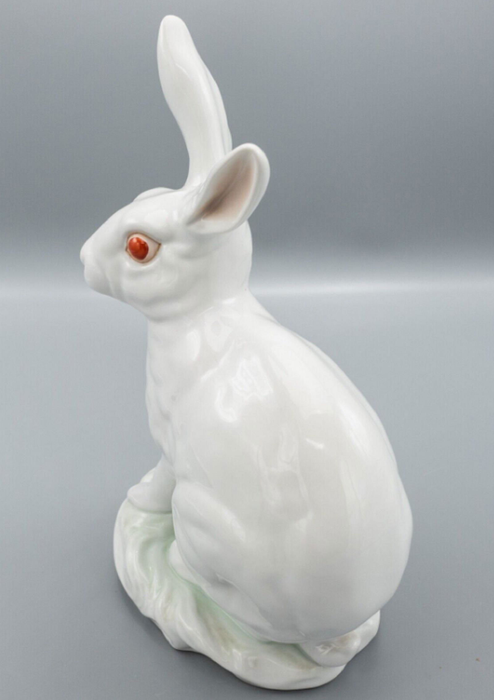 Signed Herend  Hand-painted Bunny Rabbit Extra  Large White Figurine #5334 â€“ 11 7/8" (1 of 9)