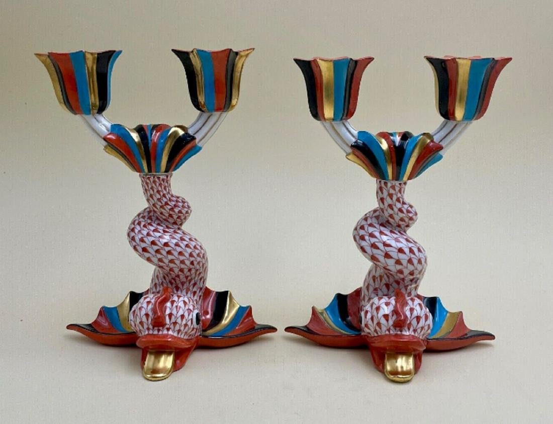 Herend pair of candlelight fishnet patten (1 of 10)