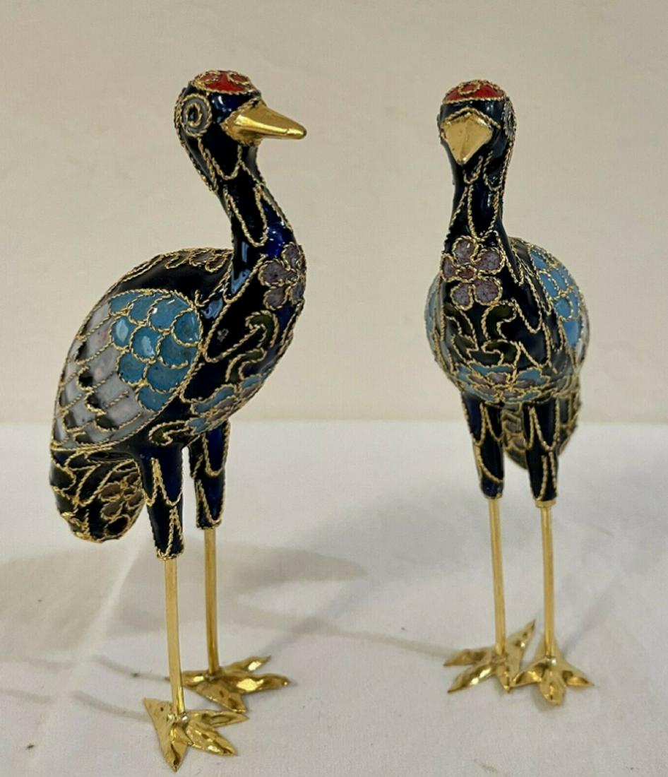 chinese export CloisonnÃ© Enamel Cranes Bird Figurines  Tall pair with orig box (1 of 4)