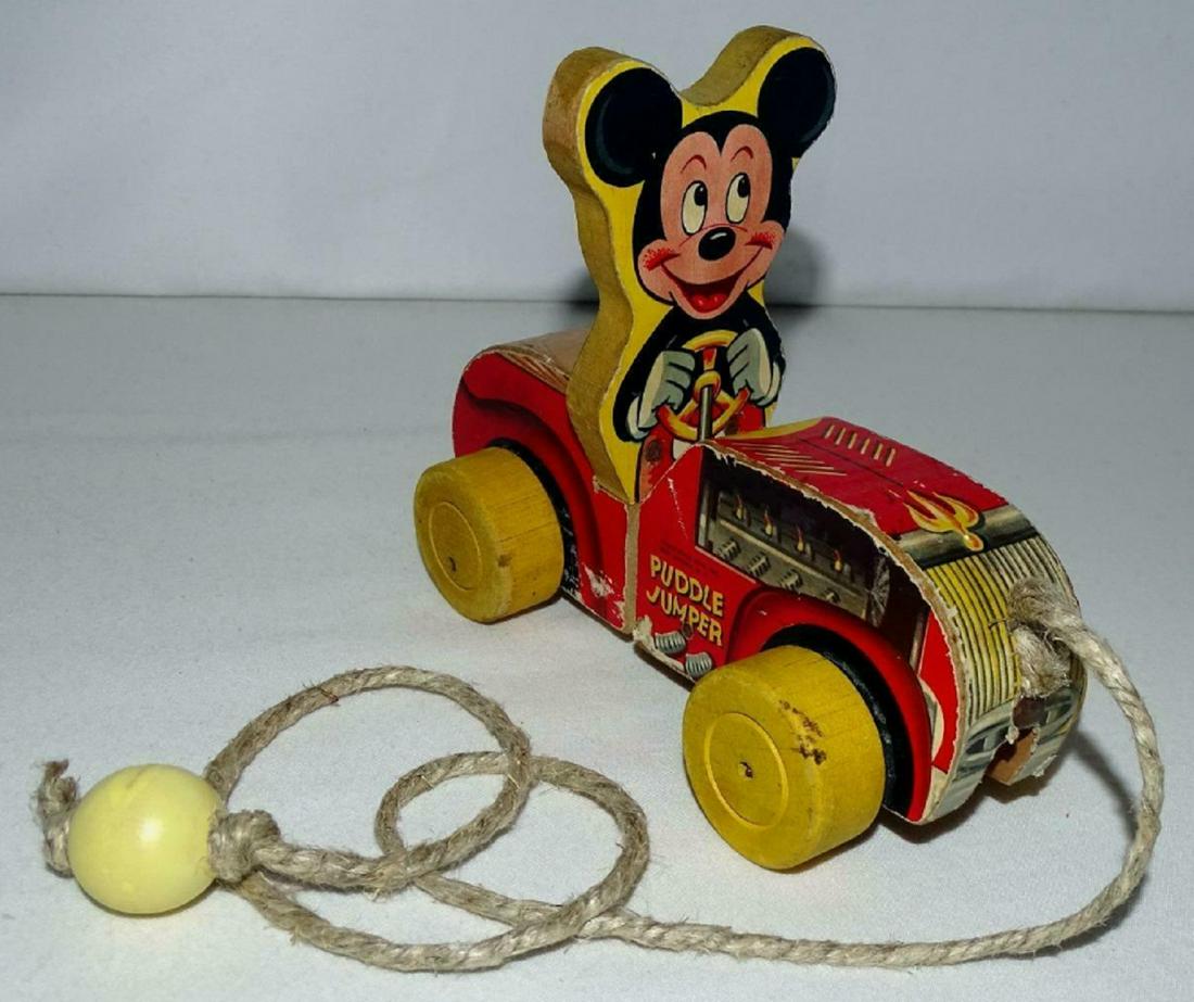 FISHER PRICE #310 WOODEN MICKEY MOUSE "PUDDLE JUMPER" PULL TOY Disney 1950 (1 of 5)