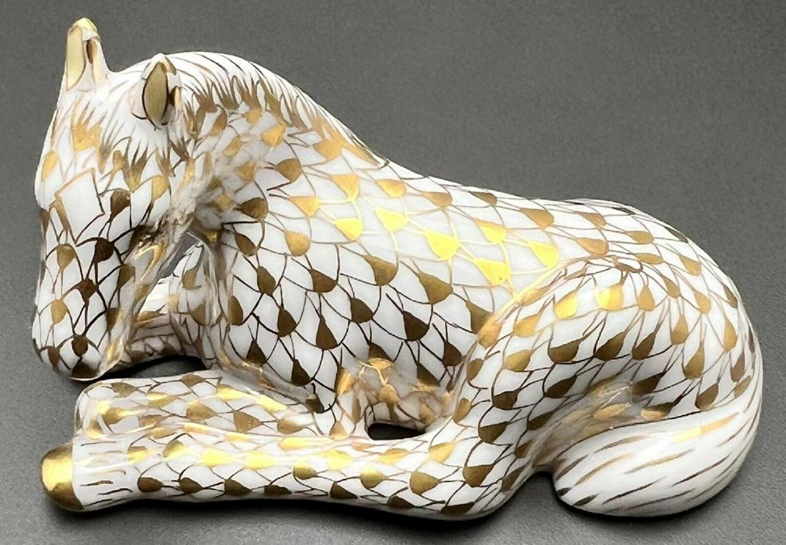Signed Herend Guild 24k Gold Fishnet Horse FOAL Figurine (1 of 5)