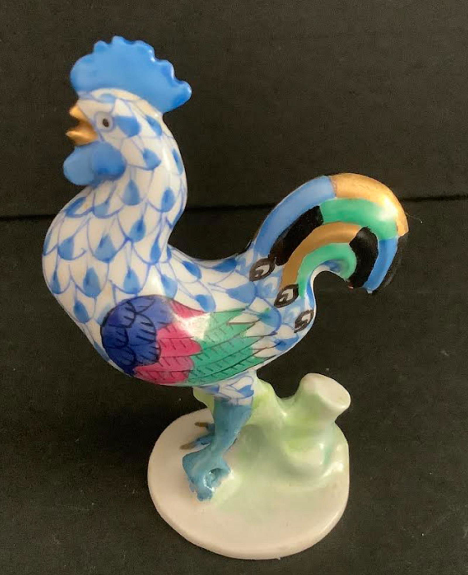 Herened Signed Porcelain Blue Rooster Fishnet Pattern (1 of 6)