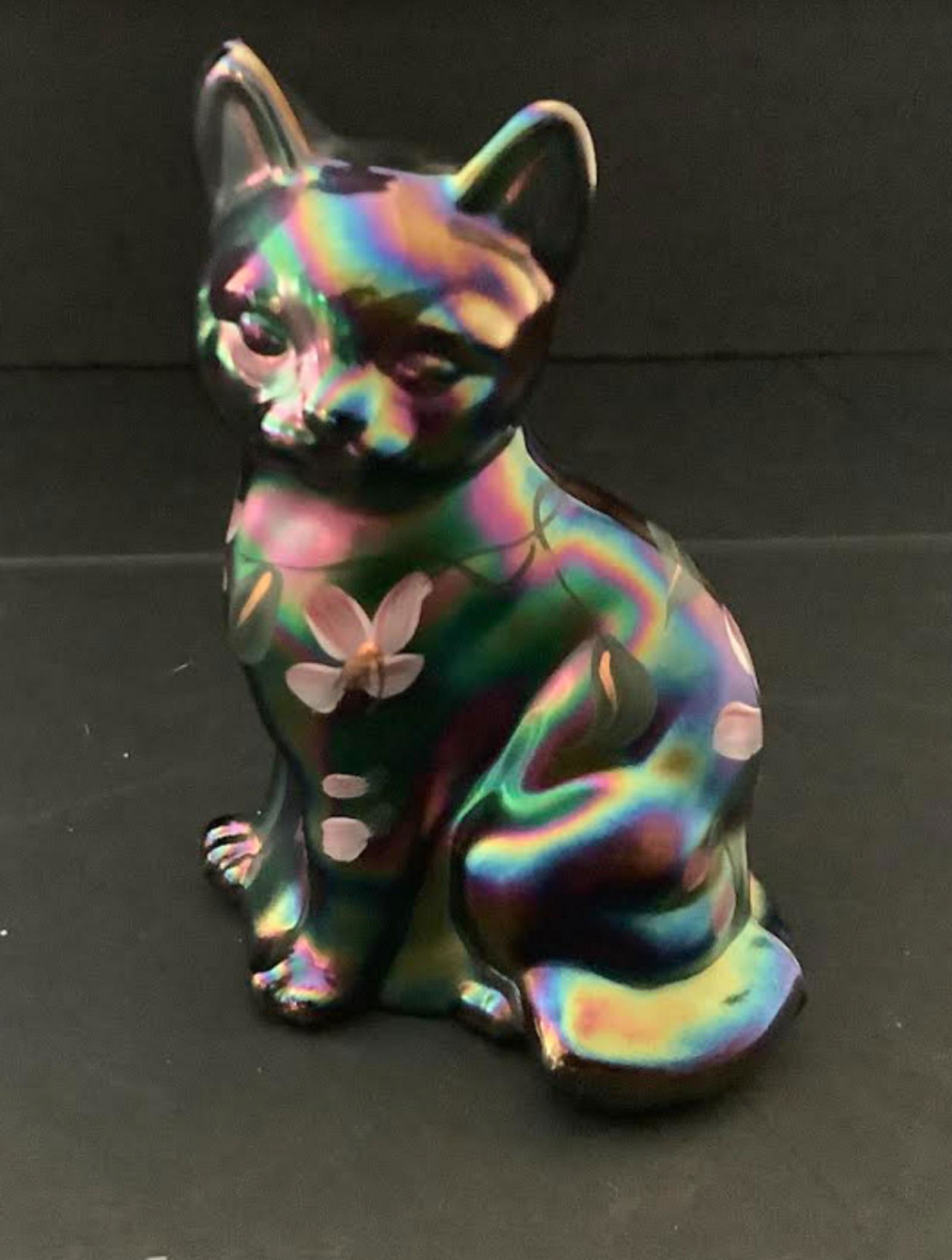 Fenton Signed Amethyst Carnival Glass Cat - Hand Painted (1 of 7)