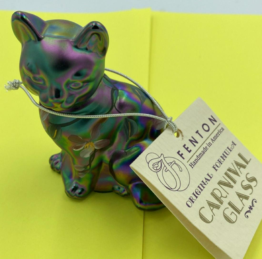 Fenton Signed Cat Iridescent Carnival Glass Hand Painted (1 of 8)