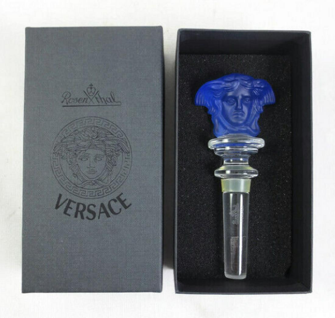 VERSACE Rosenthal "Medusa" Cobalt Blue Crystal Designer Wine Bottle Stopper With Box: VERSACE Rosenthal "Medusa" Cobalt Blue Crystal Designer Wine Bottle Stopper With Box