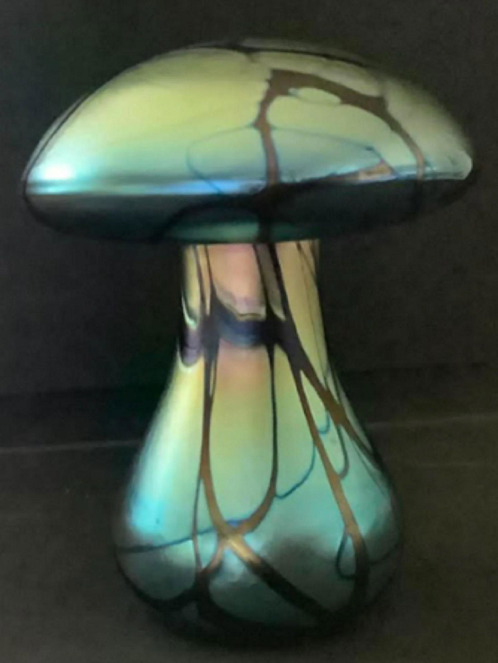 Mayauel Ward Signed Blue Iridescent Mushroom Paperweight. (1 of 5)