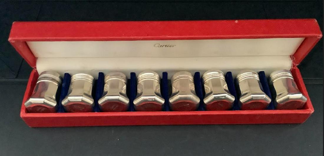 Cartier Signed Sterling salt & pepper shakers with box 8 (1 of 4)