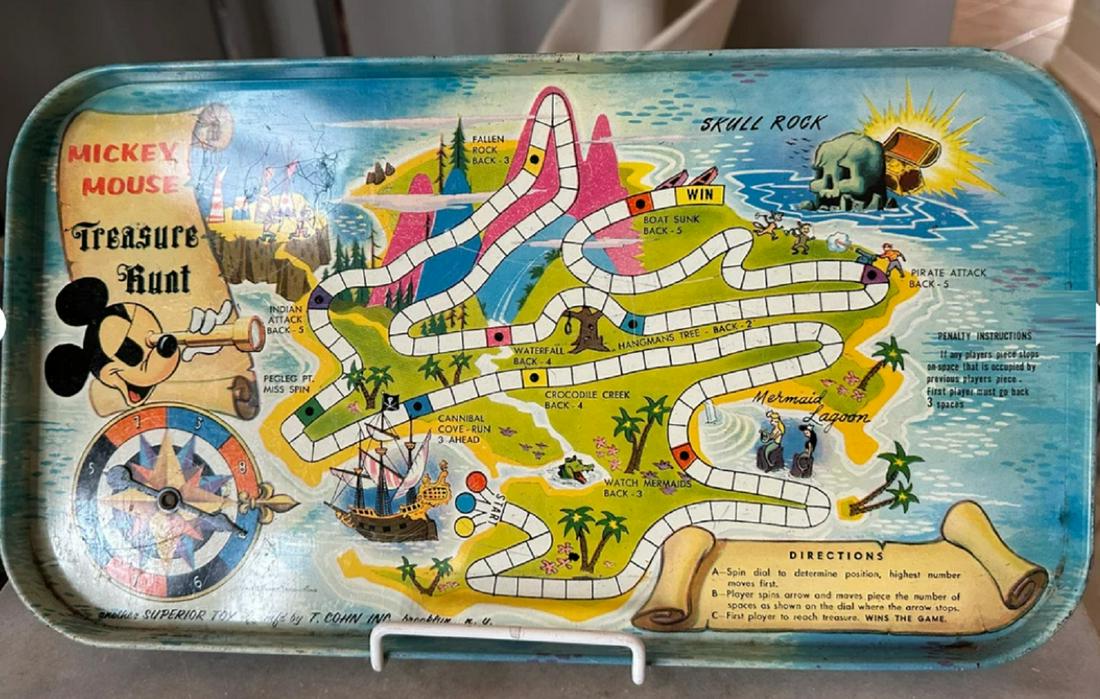 WALT DISNEY T Cohn Tin Litho Mickey Mouse Treasure Hunt Game Board 1950 (1 of 2)