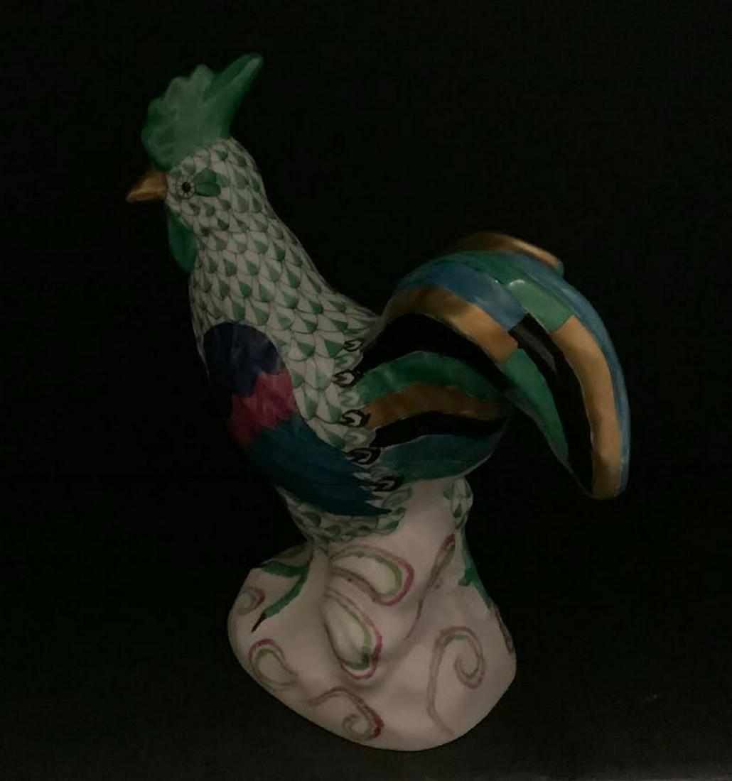 SIGNED HEREND FISHENT ROOSTER GREEN FIGURINE (1 of 6)