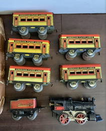 AMERICAN FLYER PASSENGER TIN LITHO TRAIN SET WITH ORIGINAL BOX THE BEARCAT O GAUGE WIND UP  1907