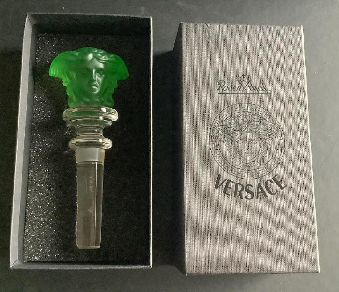 VERSACE Rosenthal "Medusa" Green Crystal Designer Wine Bottle Stopper With Box: VERSACE Rosenthal "Medusa" Green Crystal Designer Wine Bottle Stopper With Box