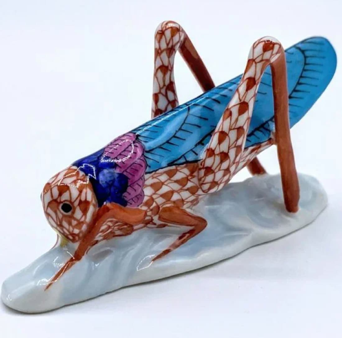 Herend Signed Porcelain Rust Fishnet Pattern Grasshopper (1 of 5)