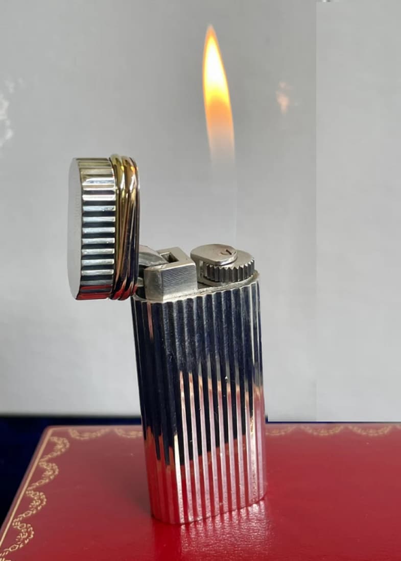 Cartier Sterling Trinity 18k gold Vintage Lighter Trinity Mini Godron Vertical Line with Leather (1 of 1)