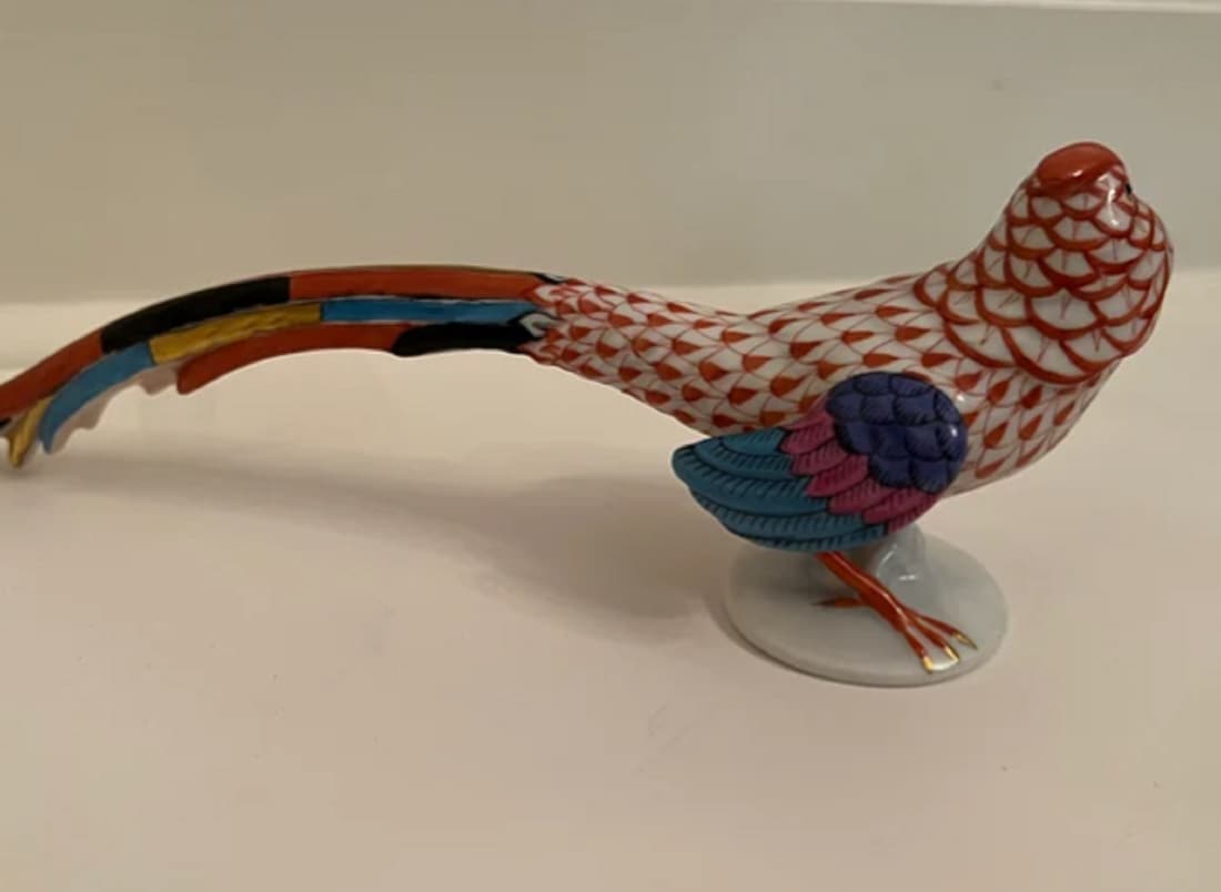 Herend Signed long Rust fishnet pattern pheasant (1 of 3)
