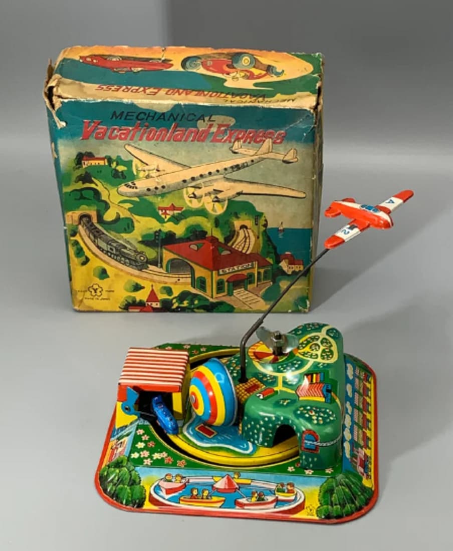 Yonezawa Japan Tin Toy â€œVacationland Expressâ€ with original box WORKS!: Yonezawa Japan Tin Toy â€œVacationland Express” with original box