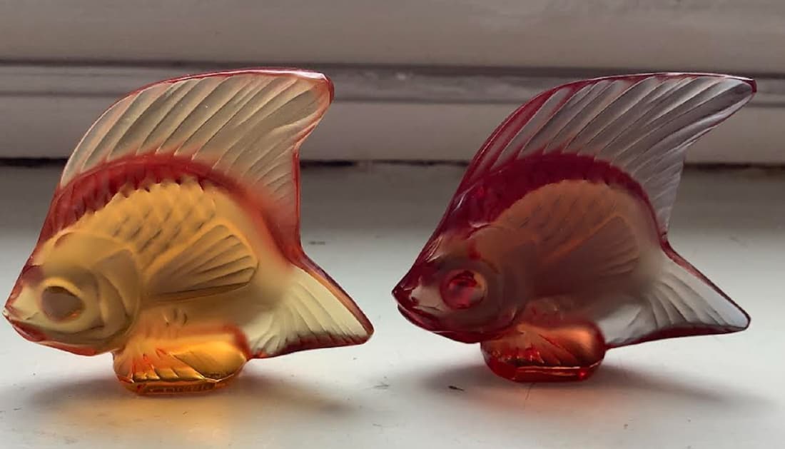 Lalique SIGNED Crystal Amber and Red shades of Fish Made in France (1 of 5)