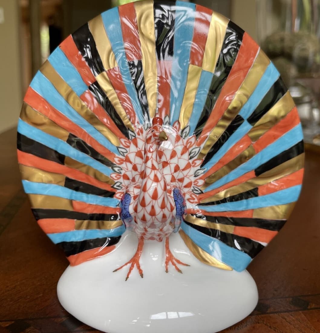 Herend Larger Rust Fishnet Peacock Figurine (1 of 6)