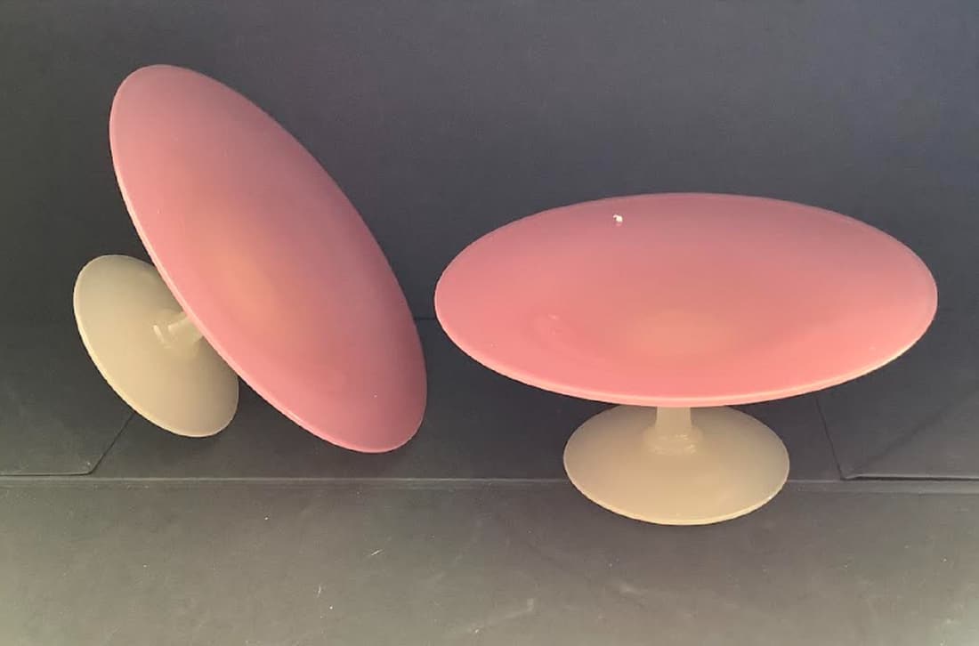 Pair STEUBEN BOWL Frederick Carder  Steuben Rosaline and Alabaster Tazza trays 1920 (1 of 4)