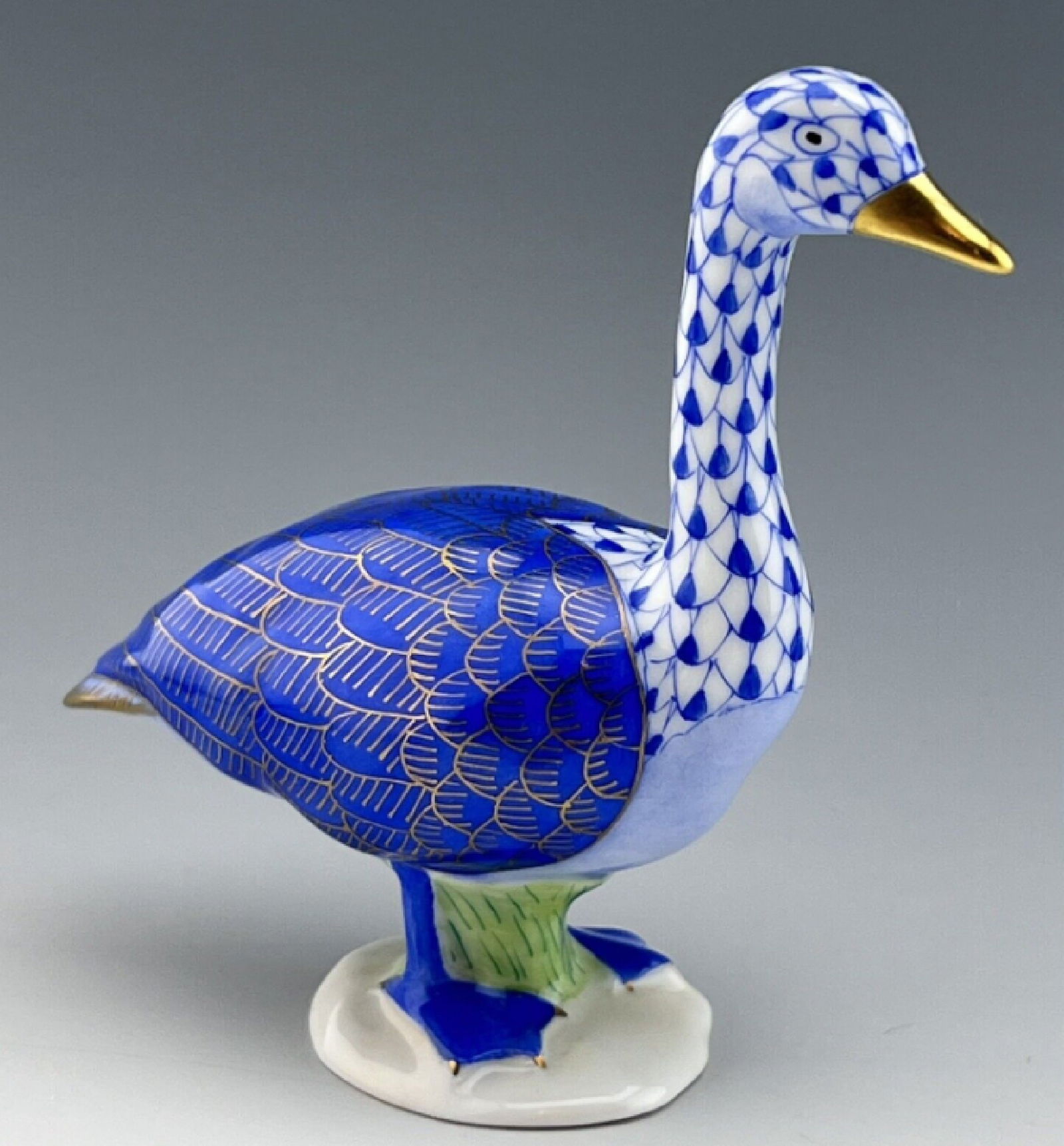 HEREND SIGNED Blue Sapphire Goose Hand Painted Porcelain Figurine. (1 of 5)