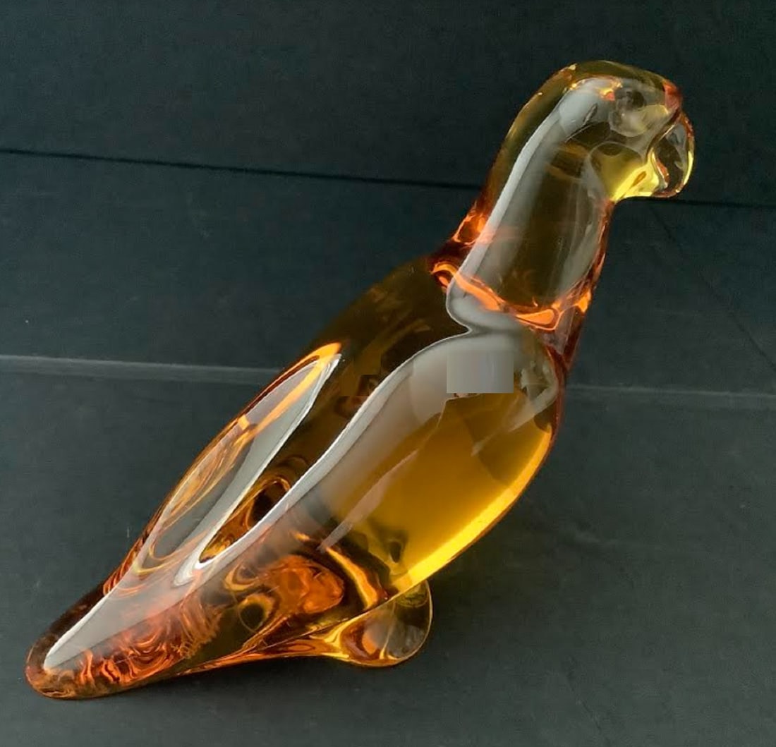 Baccarat Signed PARROT: Baccarat signed amber color parrot dimensions are 4.5 inches wide. X 3.5 inches tall