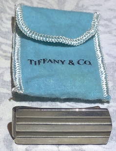 Tiffany & Co. Sterling Silver Atlas Pin-Striped Money Clip With Box: Tiffany & Co. Sterling Silver Atlas Pin-Striped Money Clip With Box Measures approx 2 inches