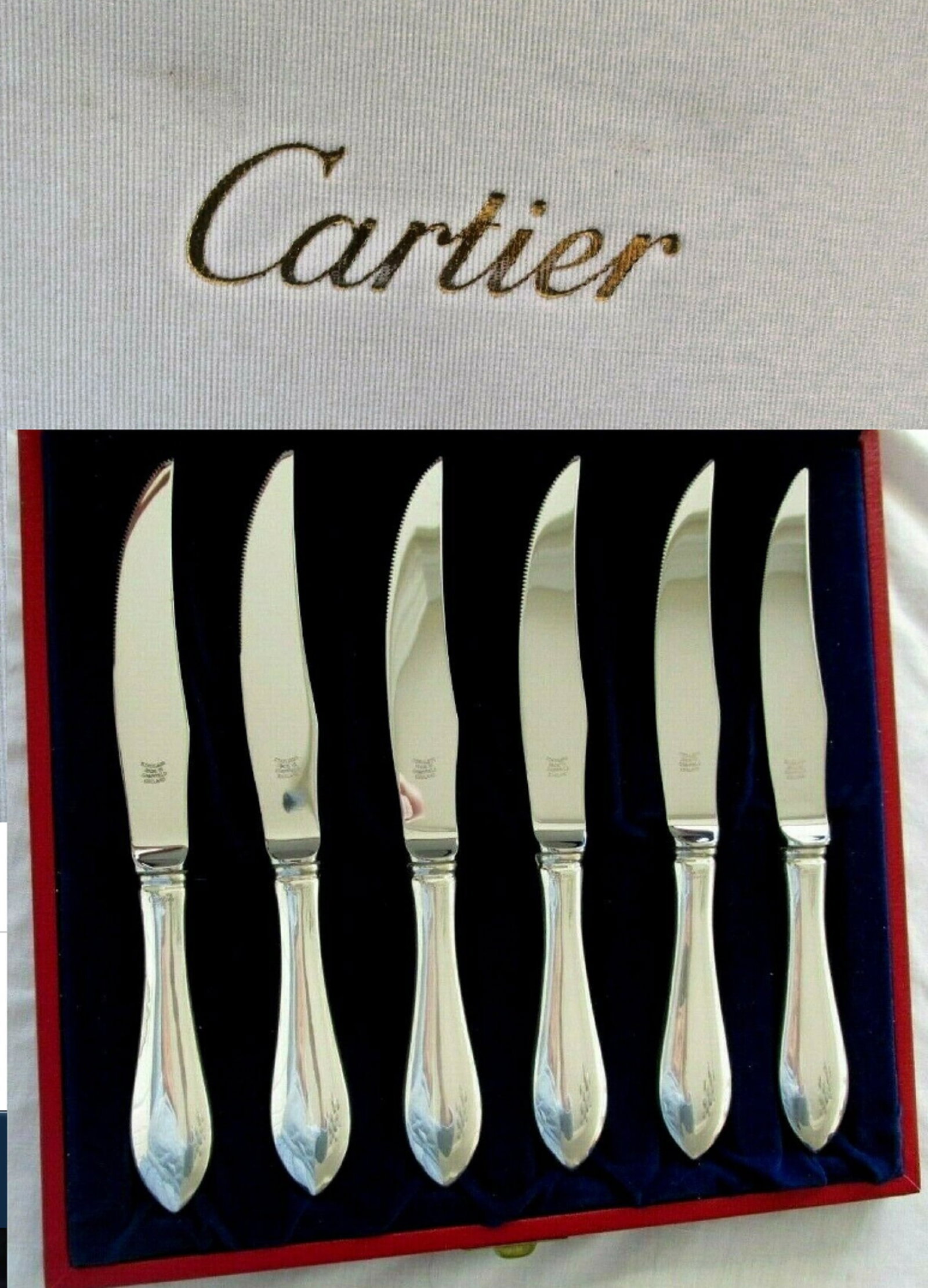 Cartier Sterling Silver Steak Knives set of 6 with Box (1 of 3)