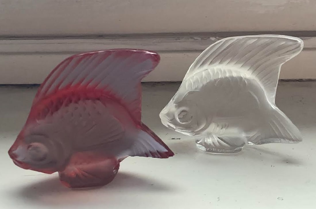 Lalique SIGNED Crystal RED AND WHITE shades of Fish Made in France (1 of 5)