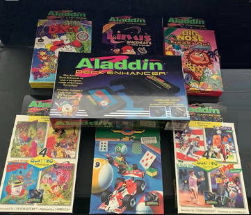 NINTENDO ALADDIN DECK ENHANCER NES WITH BUNDLE OF 7 GAMES WIITH ORIG BOX: NINTENDO ALADDIN DECK ENHANCER NES WITH BUNDLE OF 7 GAMES WIITH ORIG BOX