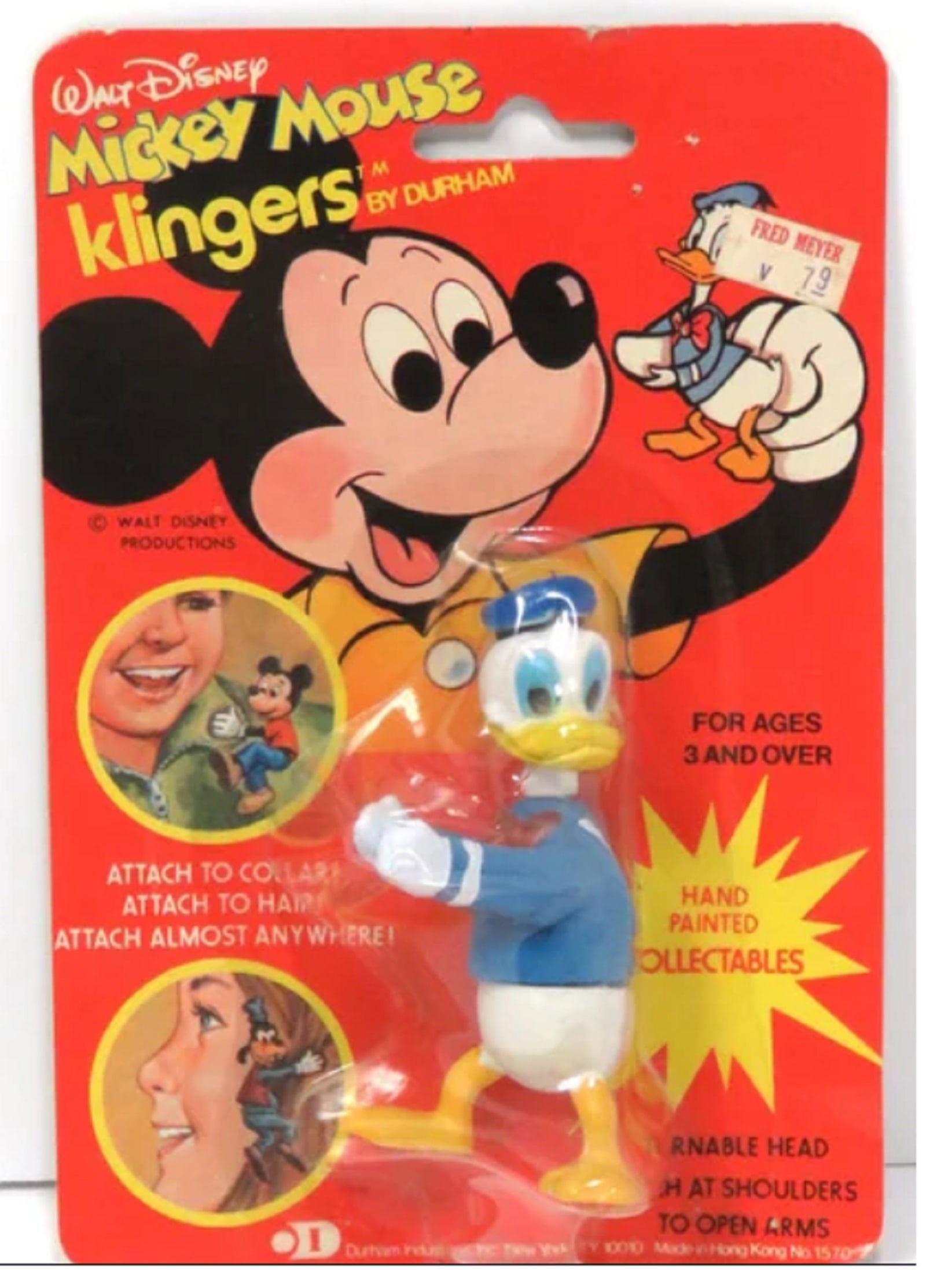 Disney Blister Pack Disneykins Donald Duck Clip On  Figurine WALT DISNEY 1972 (1 of 3)