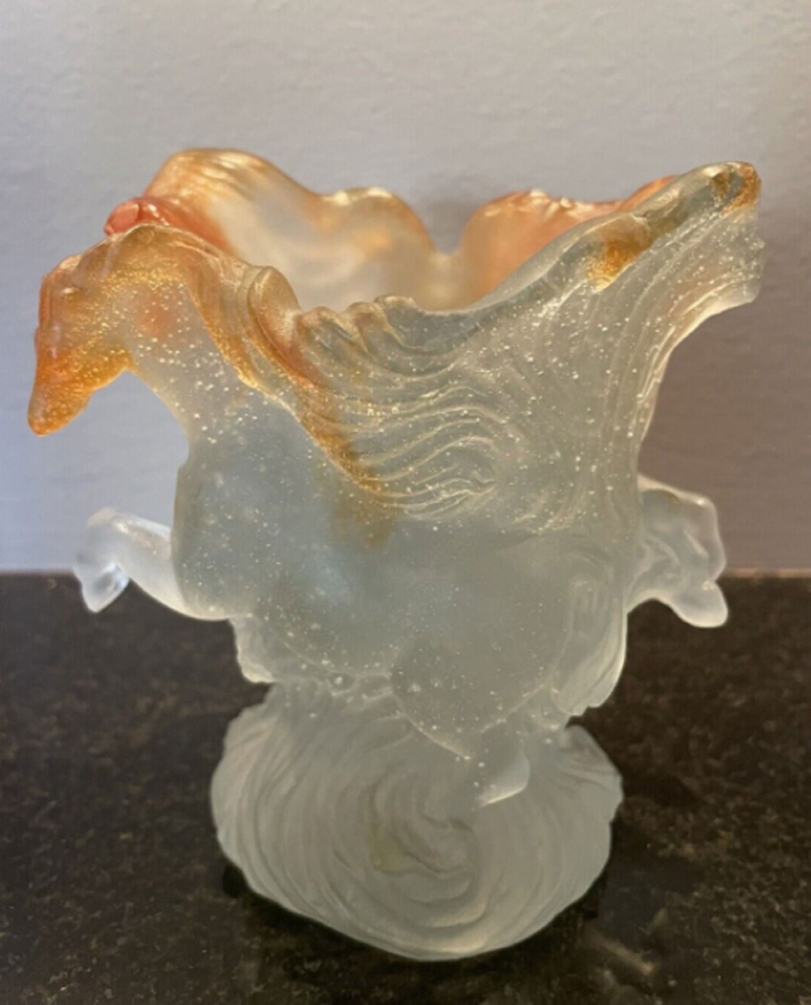 Daum Pate de Verre Horse Vase Timbale Chevaux De Marly: "Timbale Chevaux De Marly" Measurements are 12.5cm/5" Tall approx
