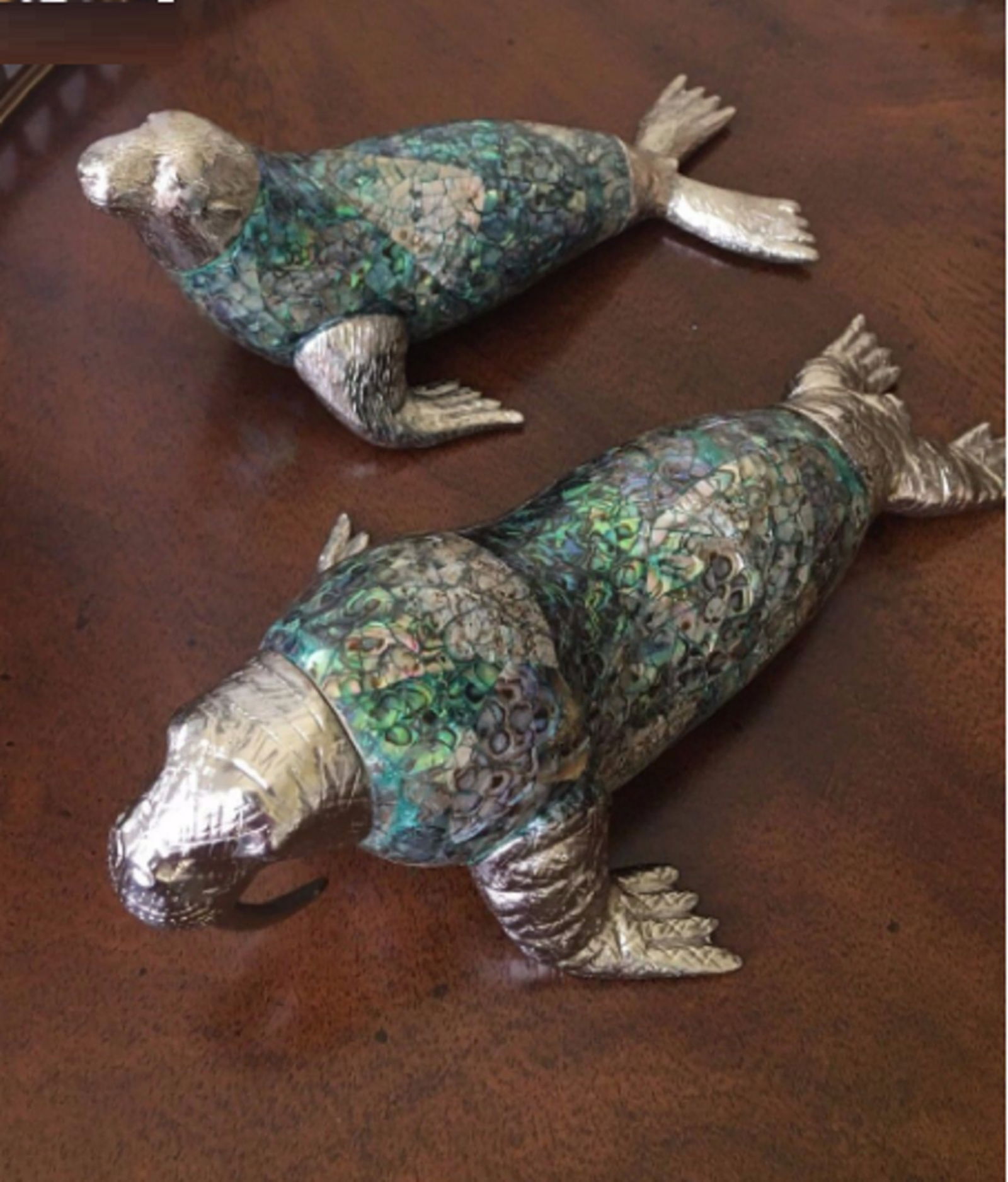 Maitland Smith  Silver Finished with Paua Shell Inlay Walrus and Seal Lion (1 of 5)