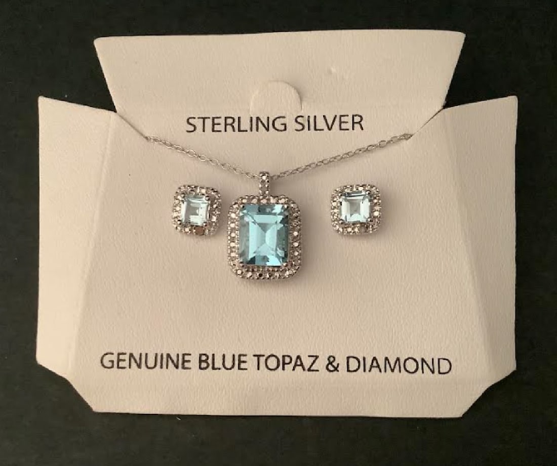 Sterling Silver Topaz With Diamond Accent Gem Set Pendant and Earring Stud (1 of 1)