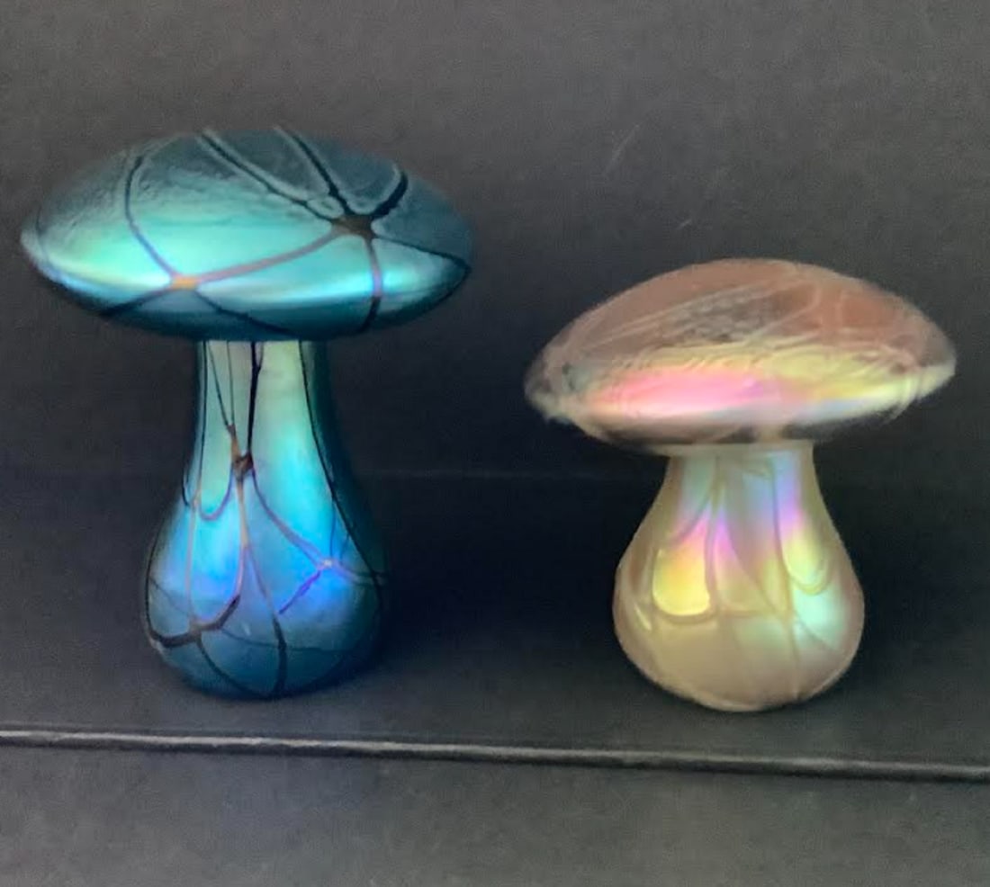 MAYAUEL WARD SIGNED BlUE AND GOLD Iridescent Mushroom Decor PAPERWEIGHTS (1 of 6)