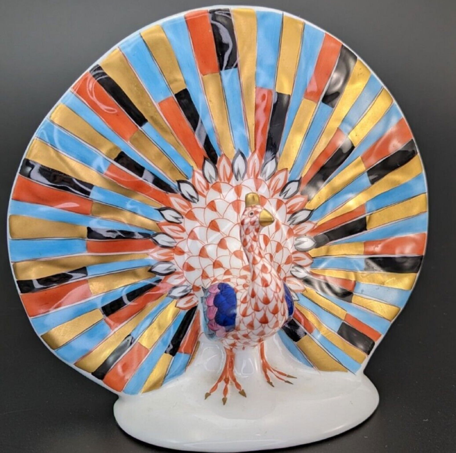 SIGNED HEREND FISHENT RUST PEACOCK FIGURINE (1 of 6)