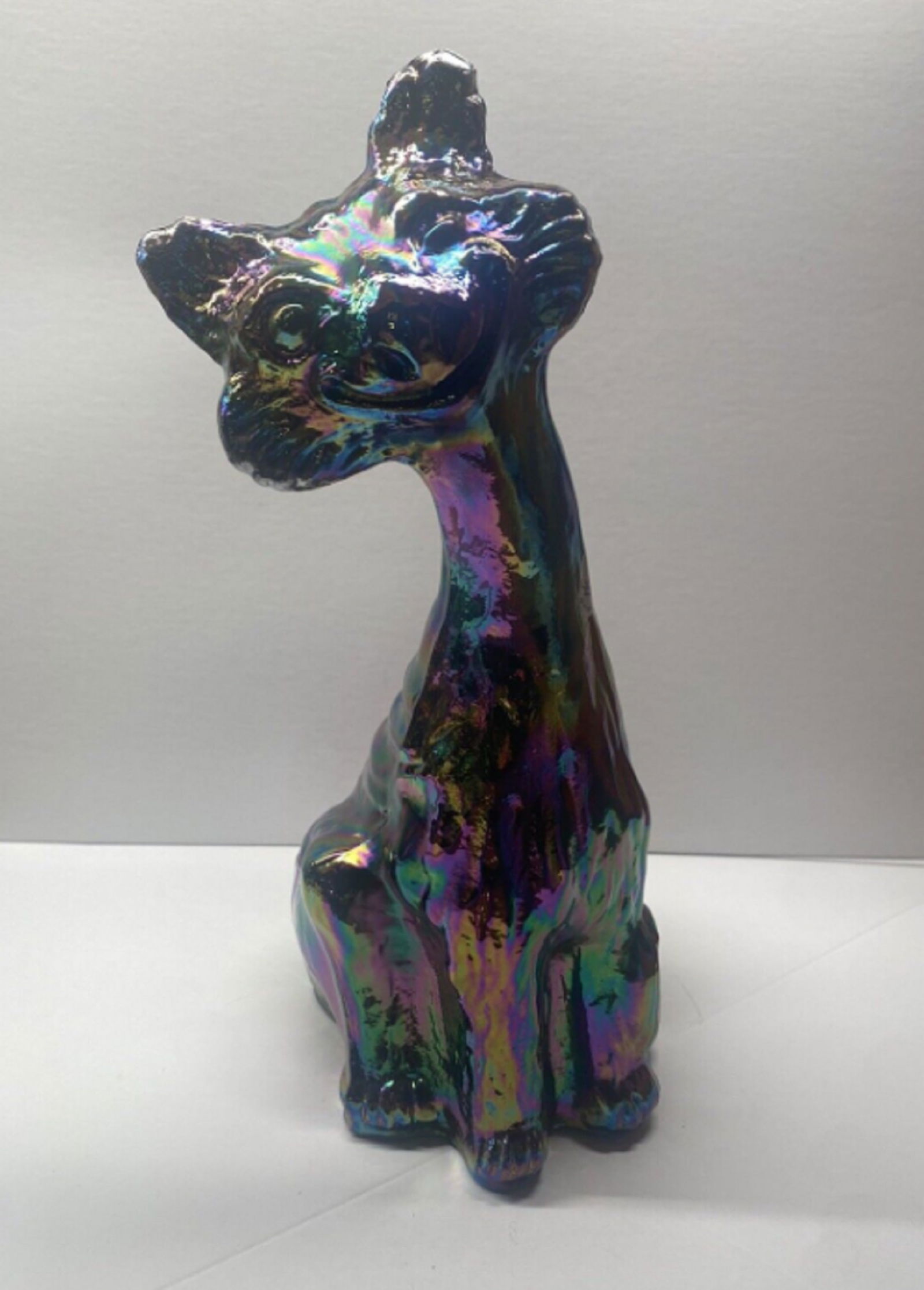 Fenton Signed Hand Painted Carnival Art Glass Cat Figure Sculpture Iridescent Purple (1 of 6)