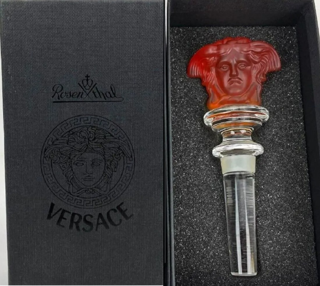 VERSACE Rosenthal "Medusa" AMBER Crystal Designer Wine Bottle Stopper With Box: VERSACE Rosenthal "Medusa" AMBER Crystal Designer Wine Bottle Stopper With Box