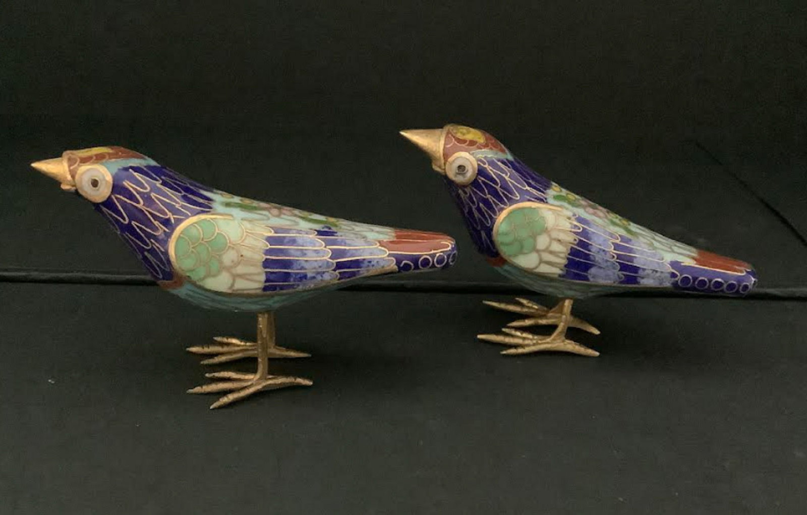 Cloisonne enamel pair of bird figurines: Cloisonne enamel pair of bird figurines. measures approx. 3 x2 inches