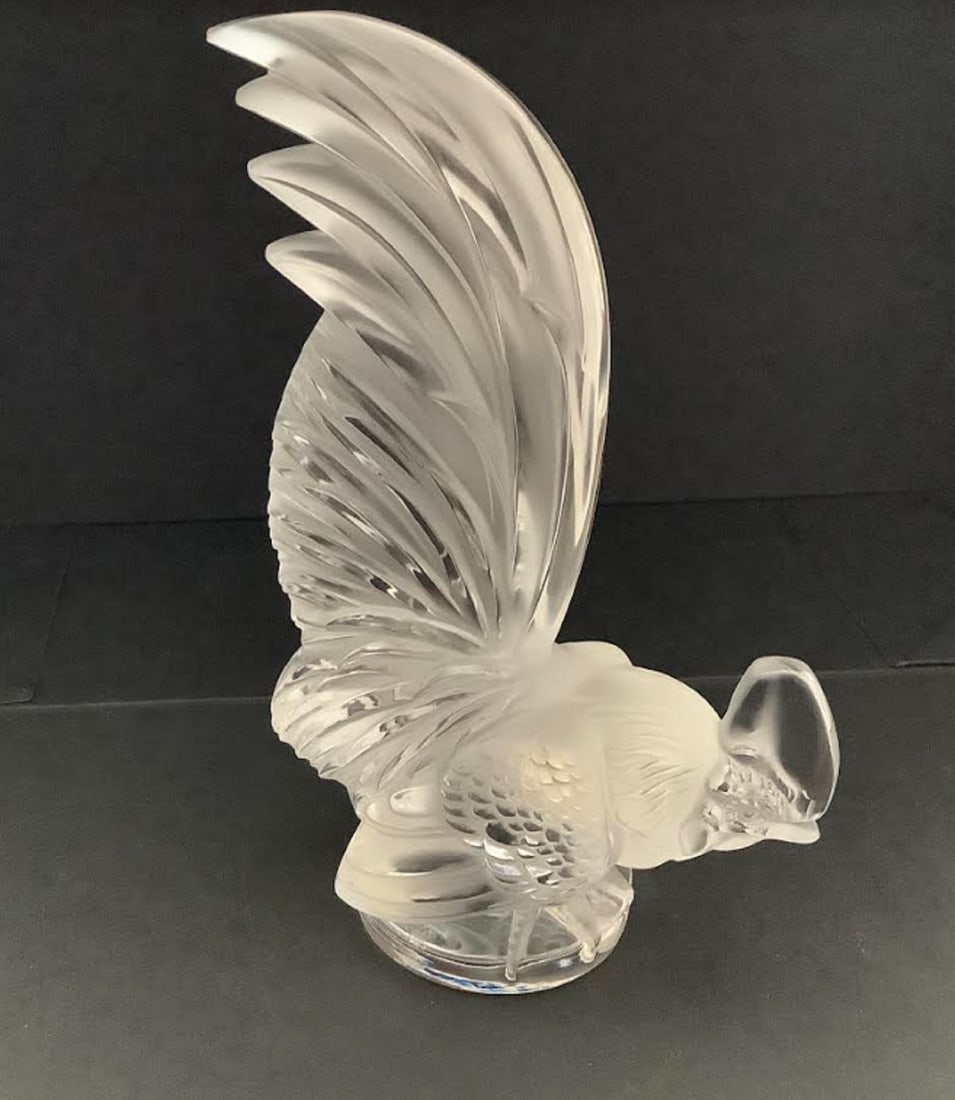 Lalique Signed EXTRA LARGE Crystal Rooster 8.25" Figurine "Coq Nain" Sculpture ORIG BOX (1 of 7)