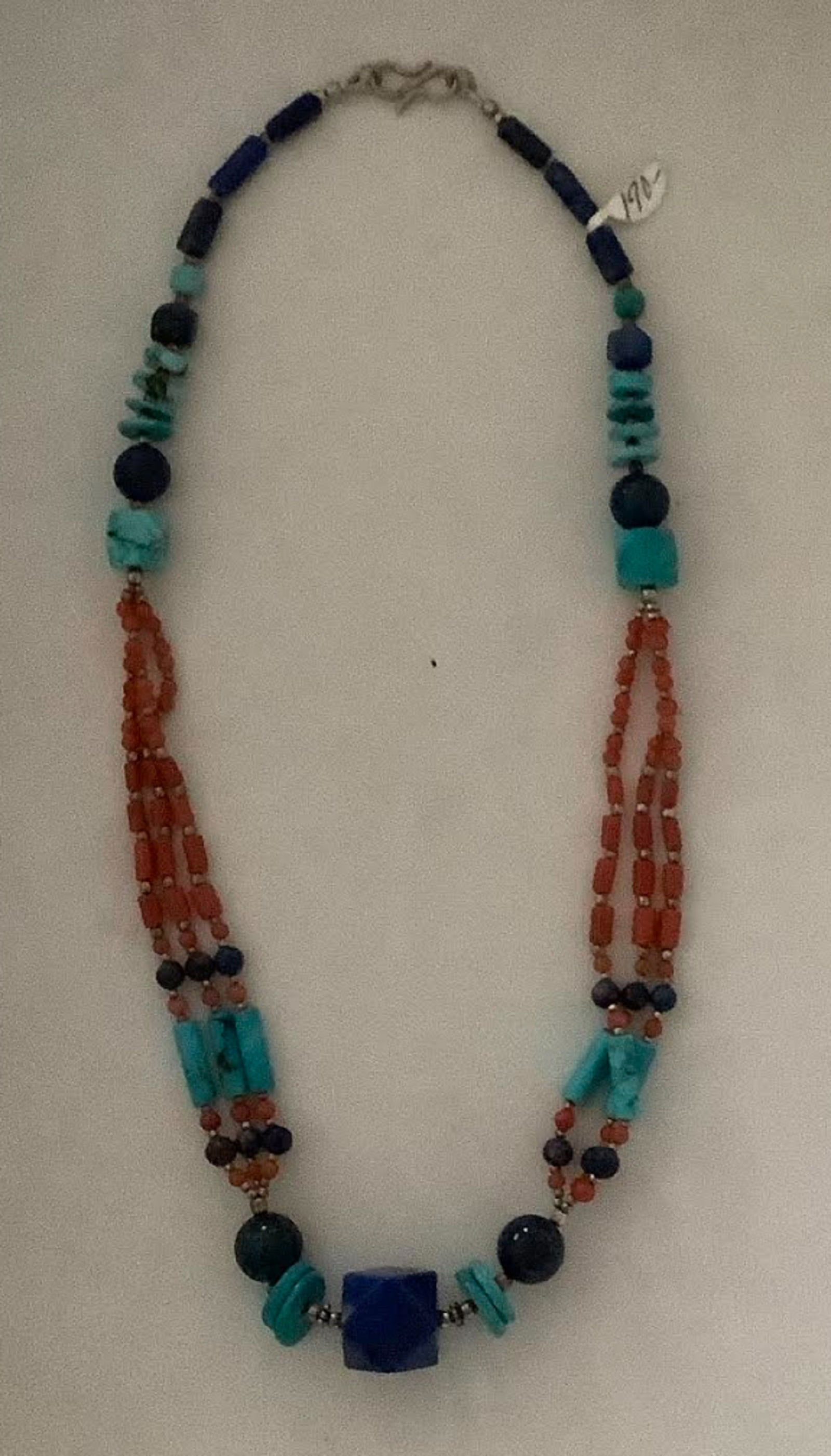 Lapiz Lazuli with Coral and turquoise  natural bead necklace (1 of 2)