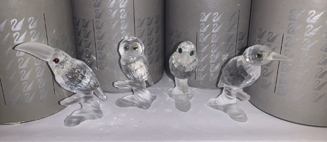SWAROVSKI Crystal Figurines Birds â€œUp In The Trees” Toucan Owl Parrot Kingfisher: SWAROVSKI Crystal Figurines Birds â€œUp In The Trees” Toucan Owl Parrot Kingfisher