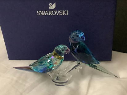 Swarovski Jungle Beats, Parakeet Couple Fife & Fifer with original Box: Swarovski Jungle Beats, Parakeet Couple Fife & Fifer with original Box. Collection: Jungle BeatsColor: MulticoloredSize: 3 5/8 x 7 1/8 x 1 7/8 inchesMaterial: CrystalsDesigner: Heinz Tabertshofer