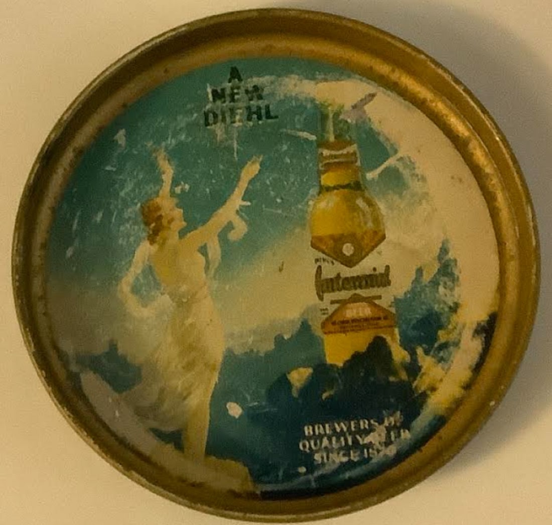 TIN LITHOGRAPH DIEHL CENTENNIAL BEER coaster 3" TIP TRAY - DEFIANCE, OHIO (1 of 3)