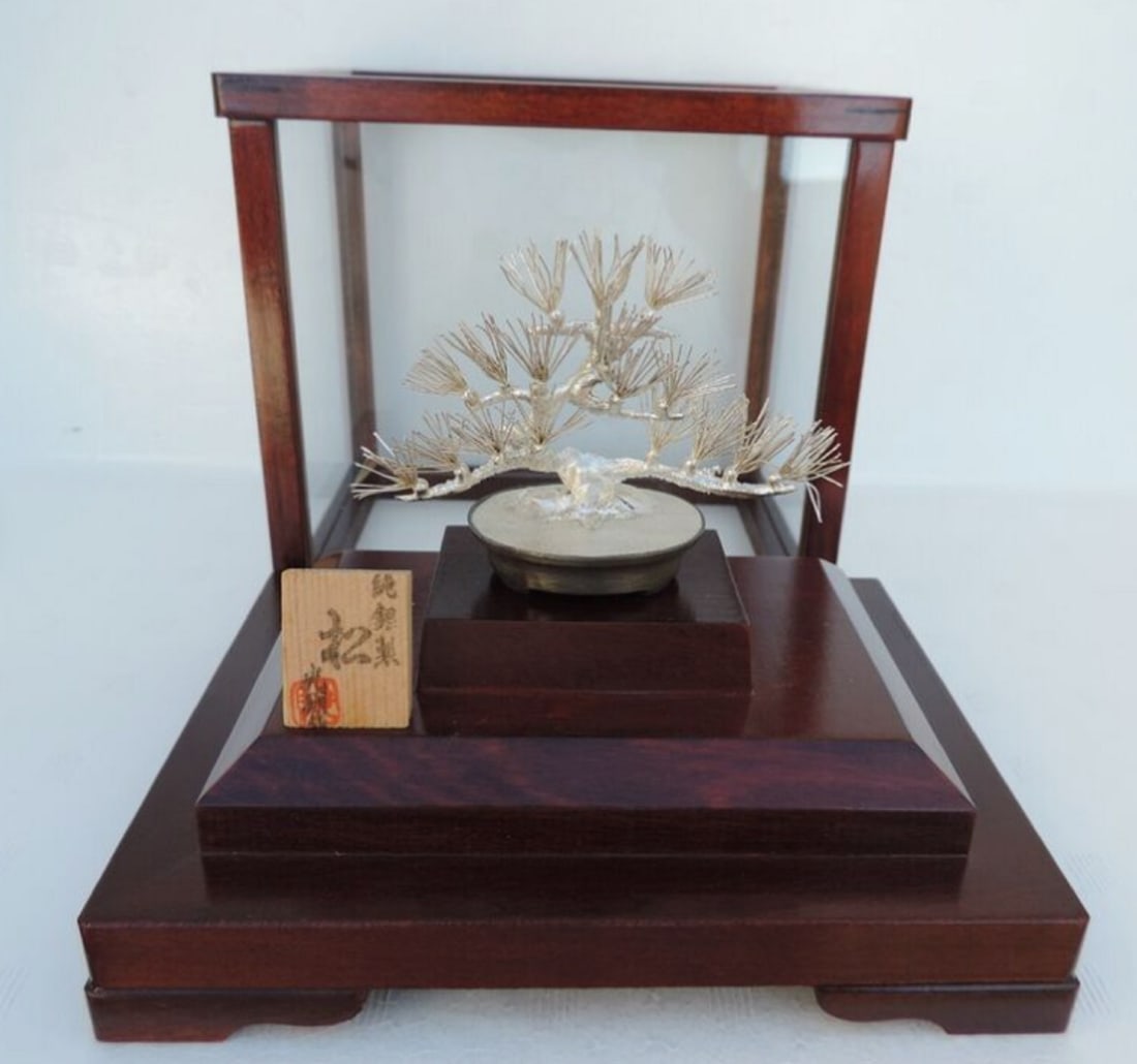 JAPANESE SIGNED  STERLING SILVER BONSAI PINE TREE BY MITSUNORI (1 of 5)