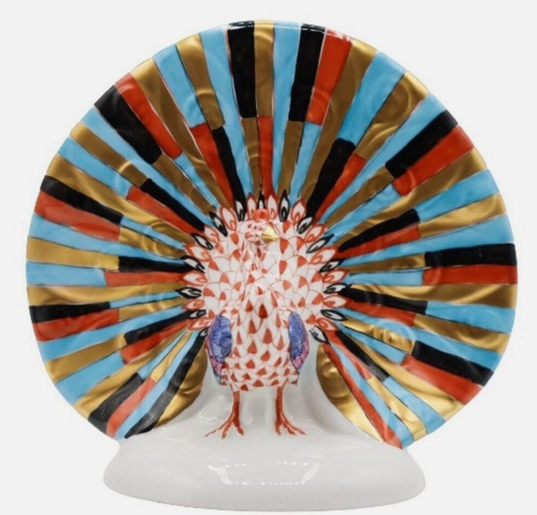 SIGNED HEREND FISHENT RUST PEACOCK FIGURINE (1 of 6)