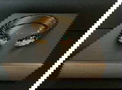 BULGARI SERPENTI BRACELET CUFF WITH BOX: BULGARI SERPENTI BRACELET CUFF WITH BOX/ The Serpenti Forever bangle bracelet is crafted in light gold plated-brass with precious black galuchat skin inserts. Perfect to add a touch of glamour to any